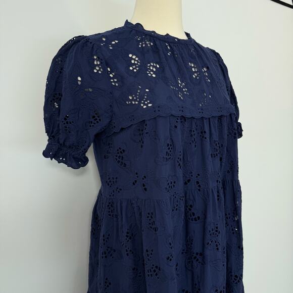 Kate Spade Butterfly Eyelet Tiered Dress Navy Blue L - Picture 4 of 12